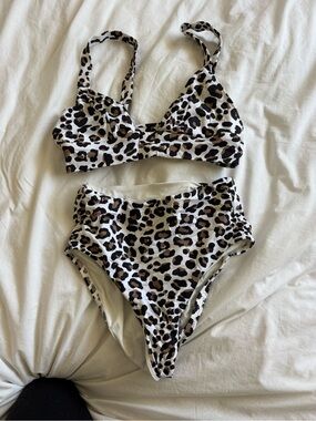 Vitamin A Leopard Print High-Waist Bikini in White, Black, Brown